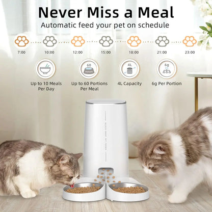 Comedero automático inteligente para gatos ROJECO – Dispensador de comida para mascotas con WiFi, temporizador, control por aplicación y grabación de voz (capacidad de 4 litros)