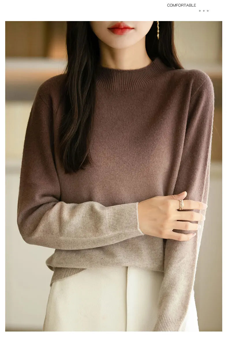 Suéter grueso de lana fina para mujer – Jersey de cuello alto con degradado de color | Prenda de punto elegante para el invierno de Raly