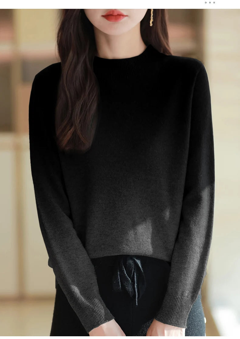 Suéter grueso de lana fina para mujer – Jersey de cuello alto con degradado de color | Prenda de punto elegante para el invierno de Raly
