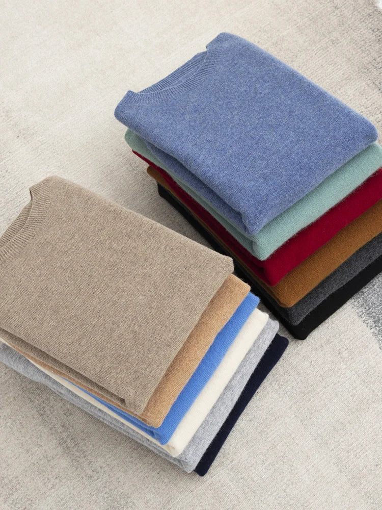 Pull homme 100 % laine mérinos, col rond, manches courtes – Collection