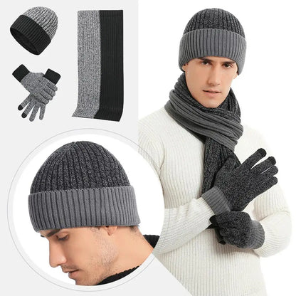 Conjunto de 3 gorros, bufandas y guantes de invierno para exteriores, resistentes al viento, cálidos y con protección para las orejas, de punto, para esquiar.