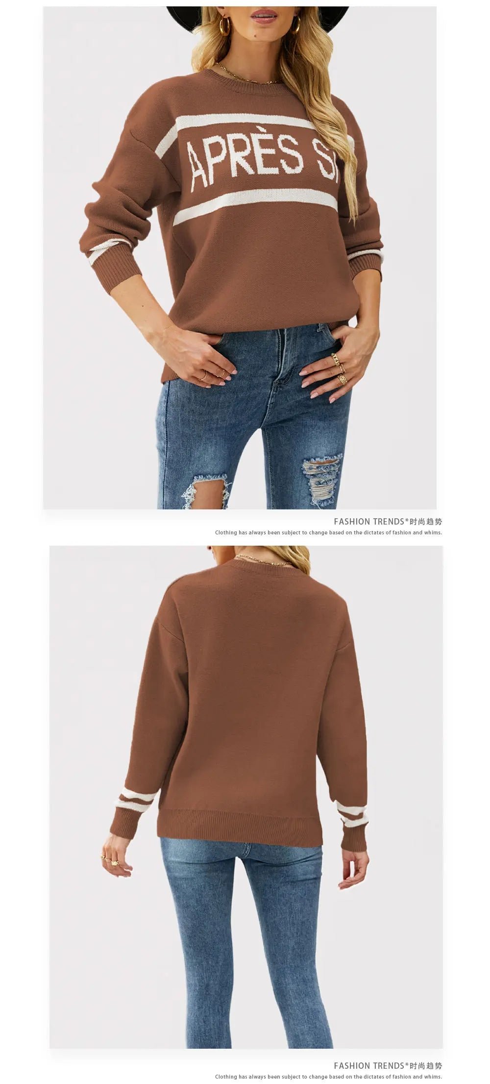 Suéter extragrande de jacquard con monograma para mujer: jersey de punto patchwork con cuello redondo