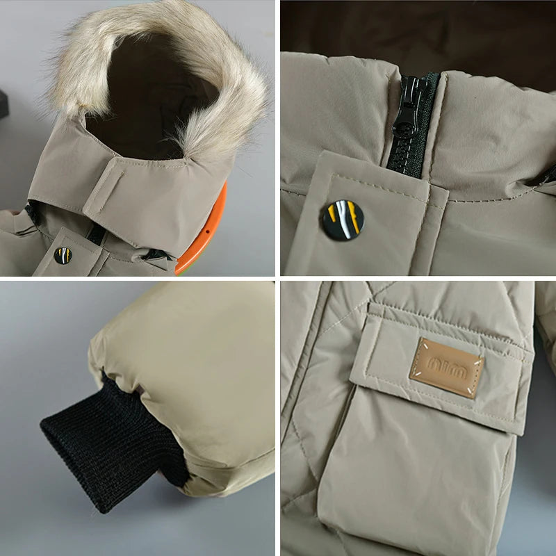 Abrigo grueso de invierno con capucha para niño: chaqueta cálida con cuello de piel