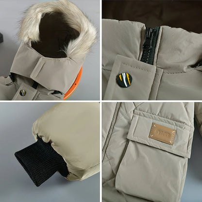 Abrigo grueso de invierno con capucha para niño: chaqueta cálida con cuello de piel