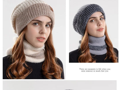 Ensemble bonnet et snood d'hiver pour femme – Bonnet et écharpe tricotés bicolores