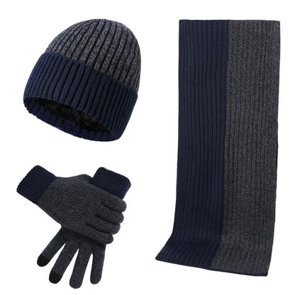Conjunto de 3 gorros, bufandas y guantes de invierno para exteriores, resistentes al viento, cálidos y con protección para las orejas, de punto, para esquiar.