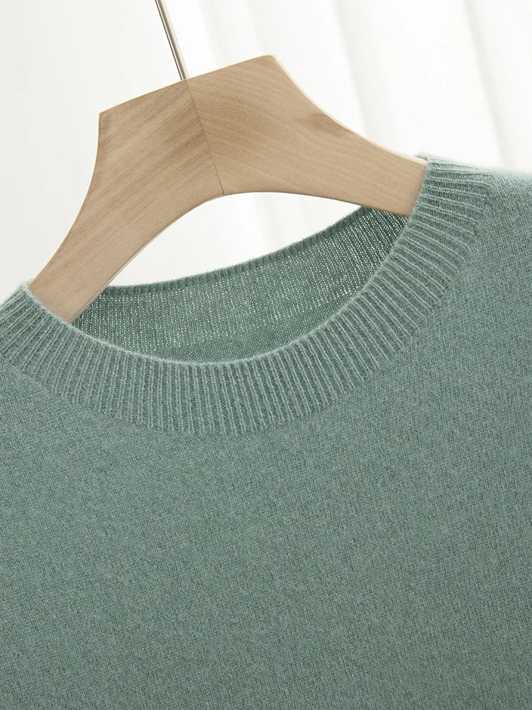 Pull homme 100 % laine mérinos, col rond, manches courtes – Collection