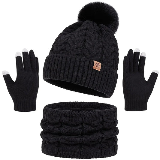 Ensemble d'hiver 3 pièces : bonnet, écharpe et gants en maille chaude