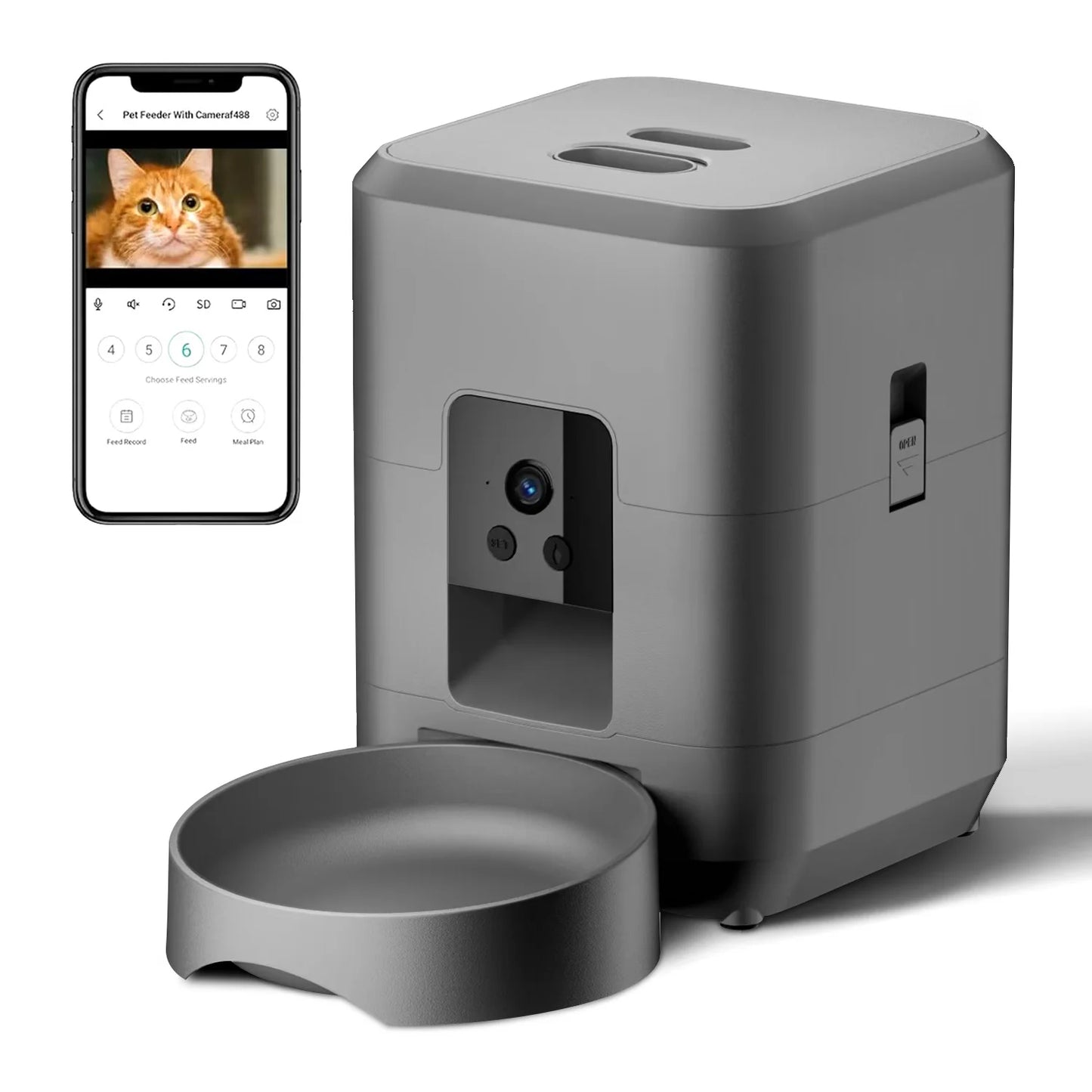 Dispensador automático inteligente de comida para mascotas de 2 litros con cámara – Dispensador de comida para perros y gatos con WiFi, control por aplicación, voz y temporizador.