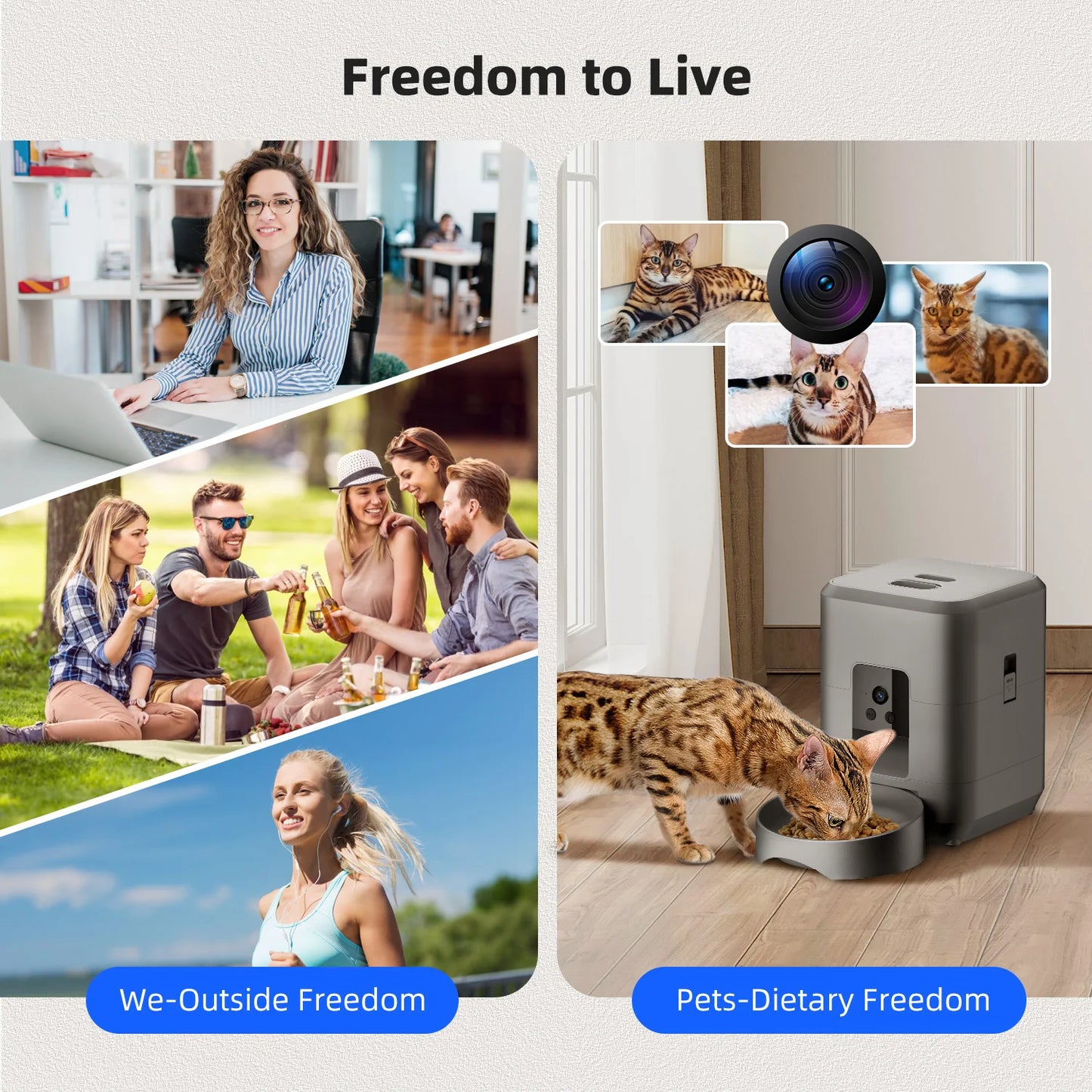 Dispensador automático inteligente de comida para mascotas de 2 litros con cámara – Dispensador de comida para perros y gatos con WiFi, control por aplicación, voz y temporizador.