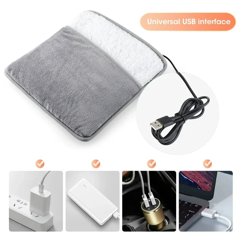 Almohadilla calefactora para pies suave con USB: alfombrilla calefactora lavable de felpa para invierno
