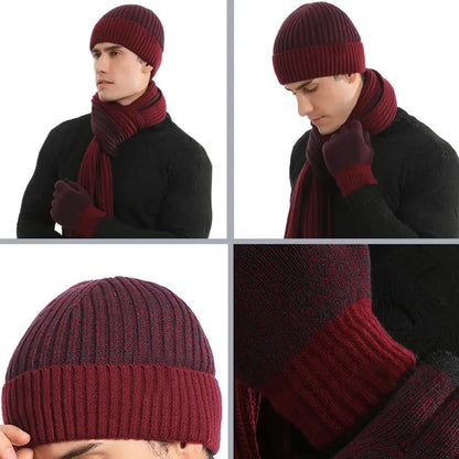 Conjunto de 3 gorros, bufandas y guantes de invierno para exteriores, resistentes al viento, cálidos y con protección para las orejas, de punto, para esquiar.