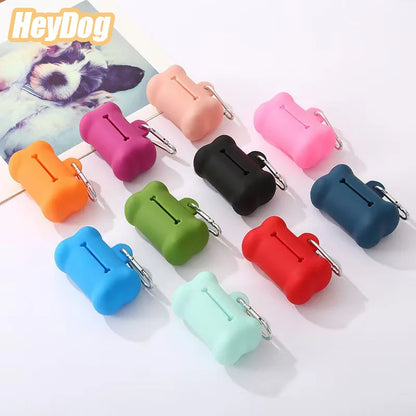 "Dog Waste Bag Dispenser – Soft Rubber Bone-Shaped Poop Bag Holder with Clip (Multi-Color)"