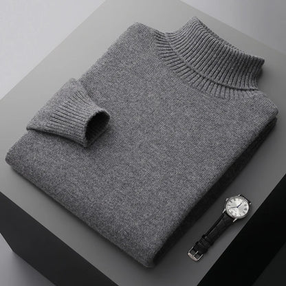 Men’s Cashmere Wool Sweater – Elegant Turn-Down Collar Knitwear for Autumn & Winter