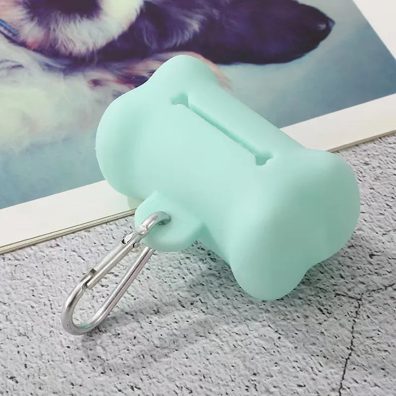 "Dog Waste Bag Dispenser – Soft Rubber Bone-Shaped Poop Bag Holder with Clip (Multi-Color)"