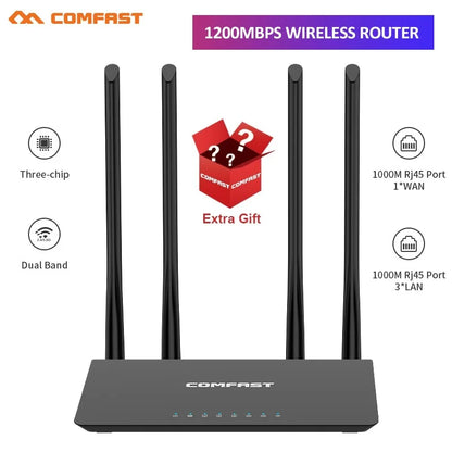 Router WiFi de doble banda COMFAST AC1200: Router inalámbrico MU-MIMO de 1200 Mbps con 4 antenas de 5 dBi (2,4 GHz y 5,8 GHz)