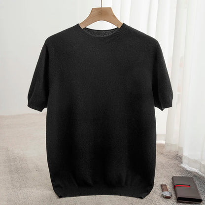 Pull homme 100 % laine mérinos, col rond, manches courtes – Collection