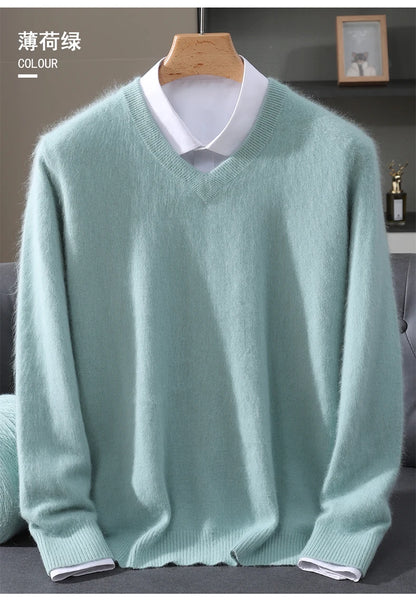 Men’s V-Neck Cashmere Wool Sweater – Soft Luxury Knit Pullover for Autumn & Winter
