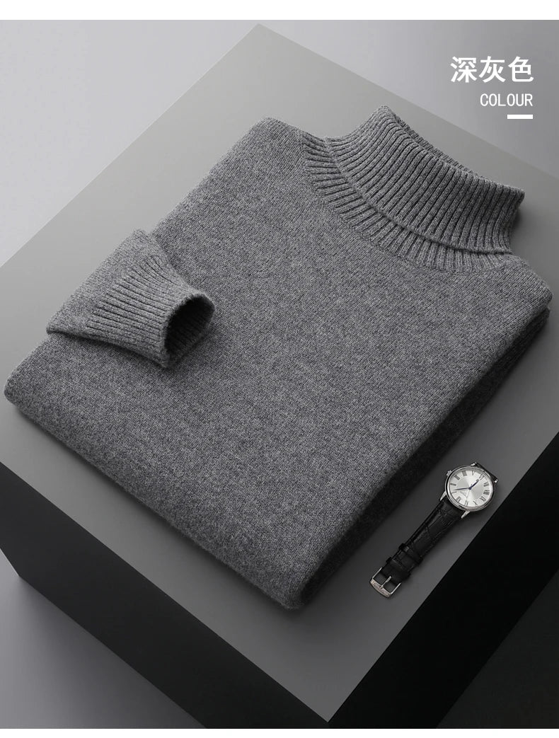 Men’s Cashmere Wool Sweater – Elegant Turn-Down Collar Knitwear for Autumn & Winter