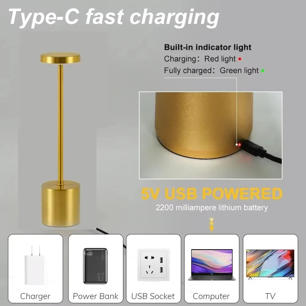 Lámpara de mesa LED con sensor táctil simple: recargable y elegante