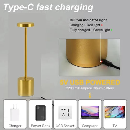Lámpara de mesa LED con sensor táctil simple: recargable y elegante