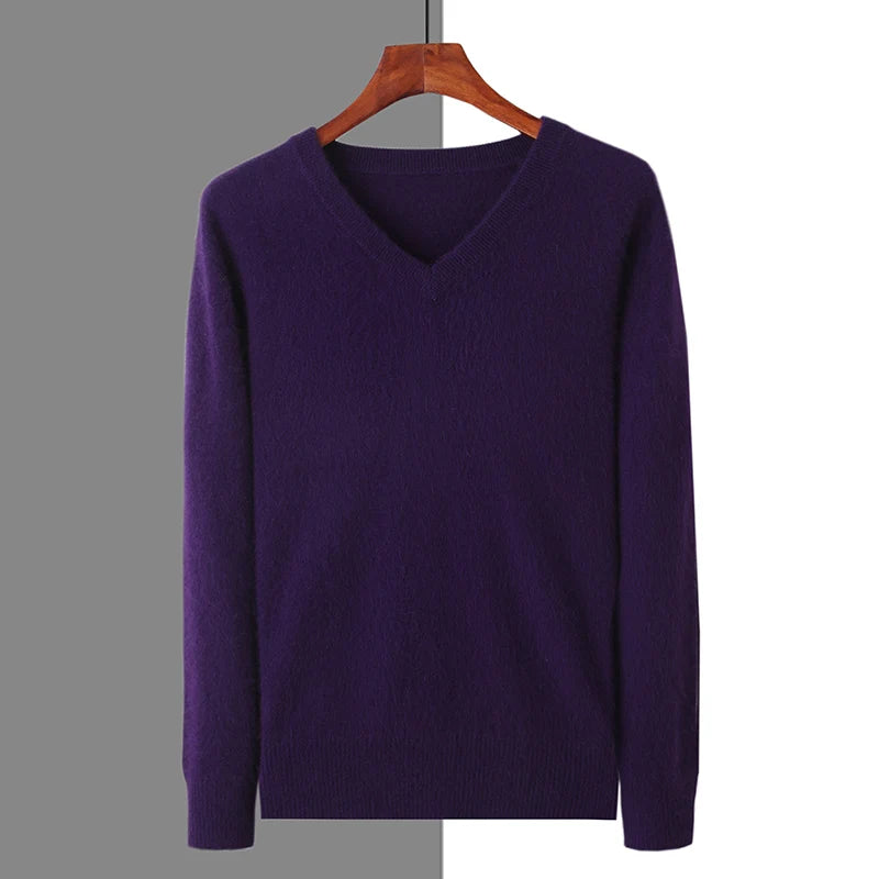 Men’s V-Neck Cashmere Wool Sweater – Soft Luxury Knit Pullover for Autumn & Winter