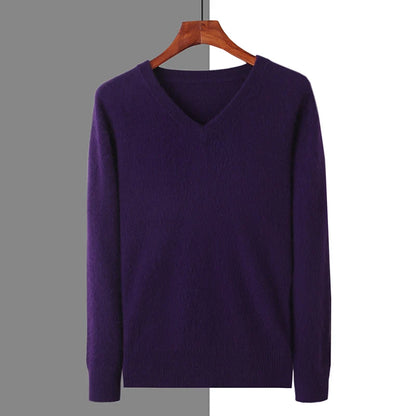 Men’s V-Neck Cashmere Wool Sweater – Soft Luxury Knit Pullover for Autumn & Winter