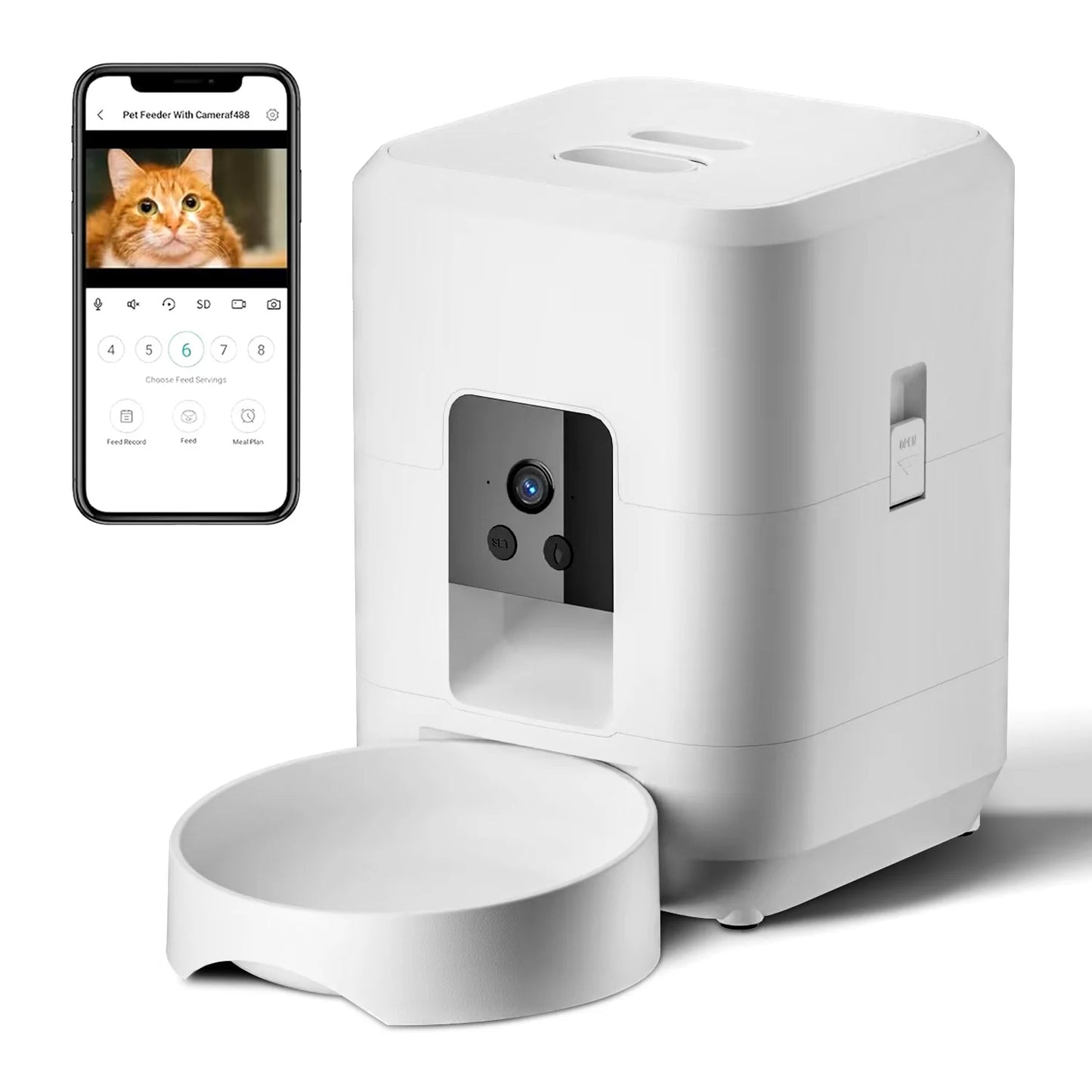 Dispensador automático inteligente de comida para mascotas de 2 litros con cámara – Dispensador de comida para perros y gatos con WiFi, control por aplicación, voz y temporizador.