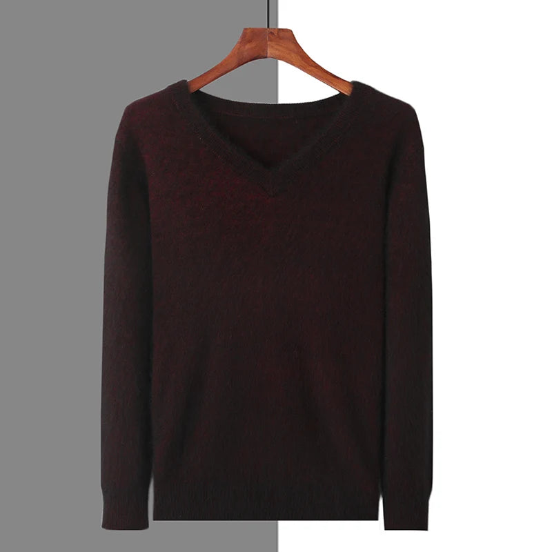 Men’s V-Neck Cashmere Wool Sweater – Soft Luxury Knit Pullover for Autumn & Winter