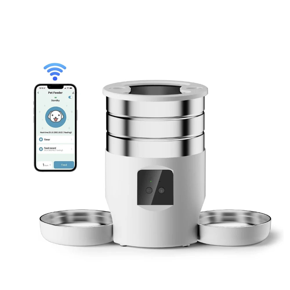 4.5L Smart WiFi Automatic Pet Feeder – Dual Stainless Steel Bowls | App & Button Control, Voice & Timer | Cat & Small Dog Dispenser