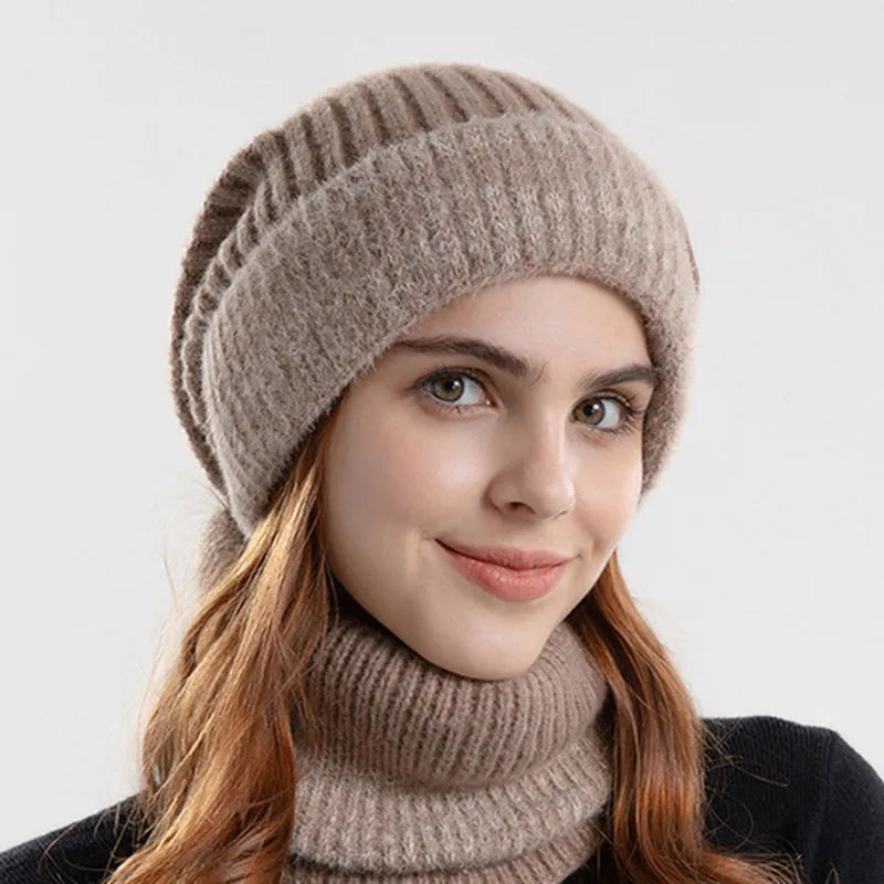 Ensemble bonnet et snood d'hiver pour femme – Bonnet et écharpe tricotés bicolores