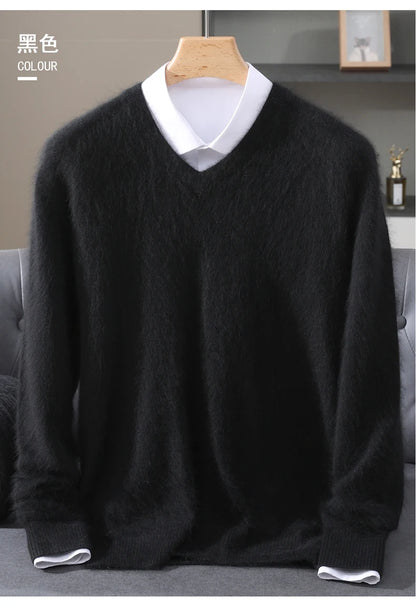 Men’s V-Neck Cashmere Wool Sweater – Soft Luxury Knit Pullover for Autumn & Winter