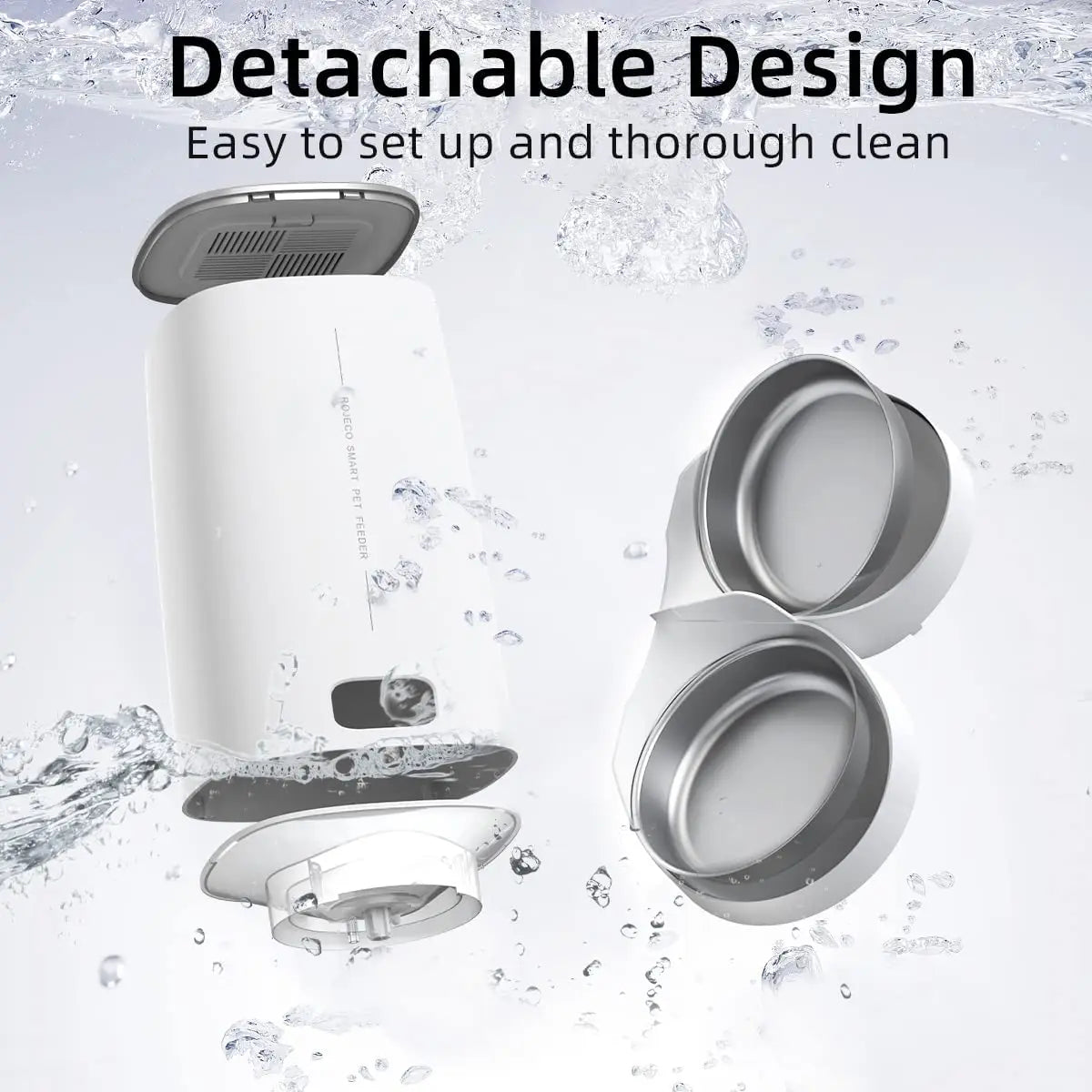 Comedero automático inteligente para gatos ROJECO – Dispensador de comida para mascotas con WiFi, temporizador, control por aplicación y grabación de voz (capacidad de 4 litros)