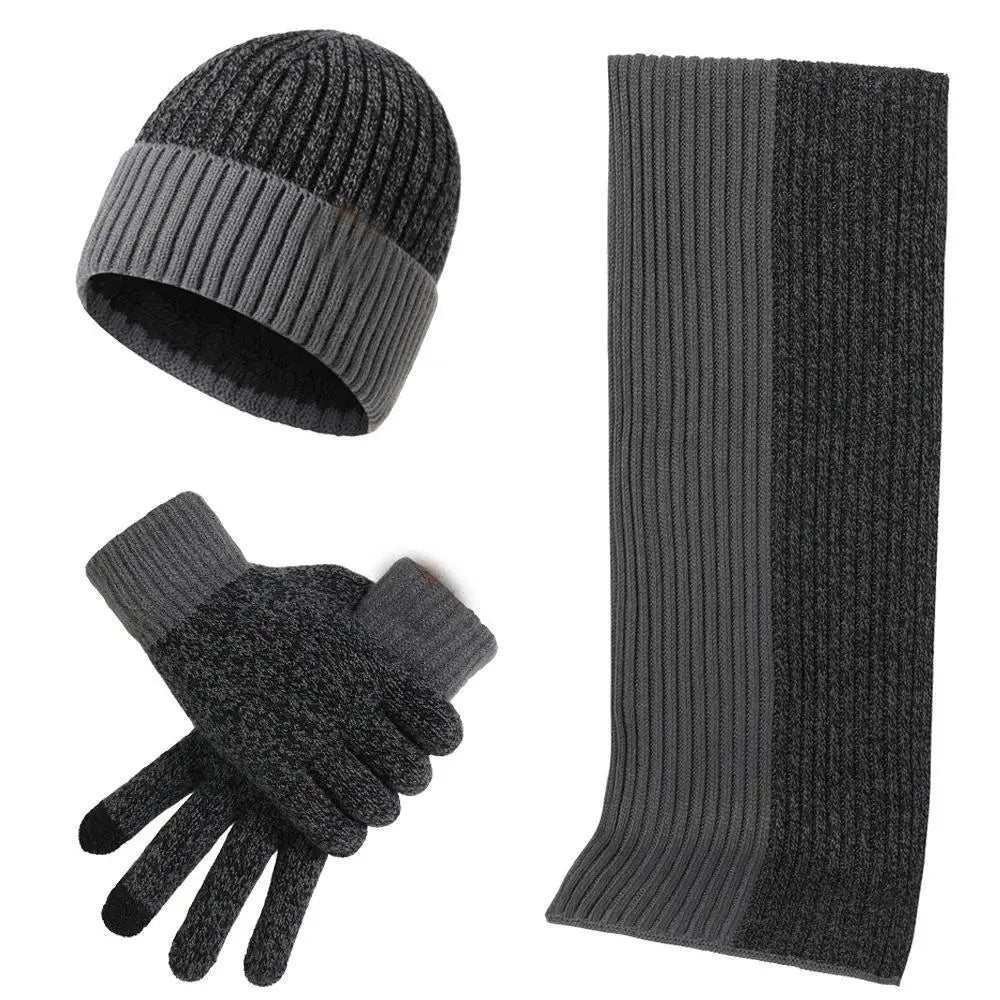 Conjunto de 3 gorros, bufandas y guantes de invierno para exteriores, resistentes al viento, cálidos y con protección para las orejas, de punto, para esquiar.