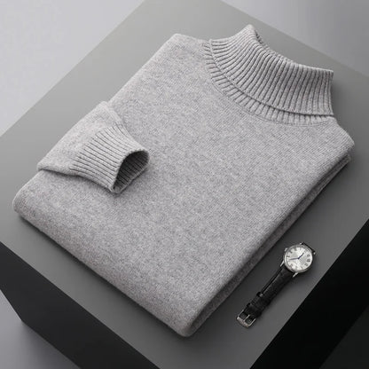 Men’s Cashmere Wool Sweater – Elegant Turn-Down Collar Knitwear for Autumn & Winter