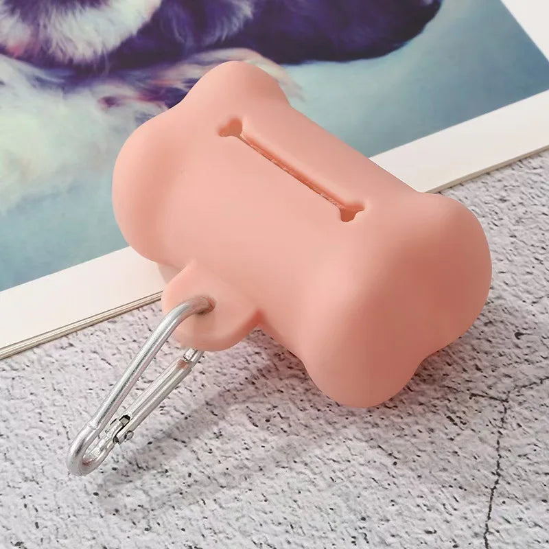 "Dog Waste Bag Dispenser – Soft Rubber Bone-Shaped Poop Bag Holder with Clip (Multi-Color)"