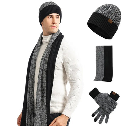 Conjunto de 3 gorros, bufandas y guantes de invierno para exteriores, resistentes al viento, cálidos y con protección para las orejas, de punto, para esquiar.
