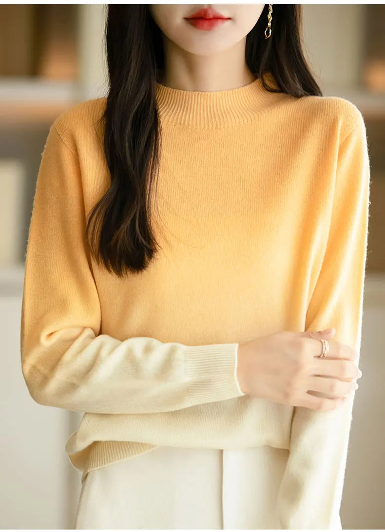 Suéter grueso de lana fina para mujer – Jersey de cuello alto con degradado de color | Prenda de punto elegante para el invierno de Raly