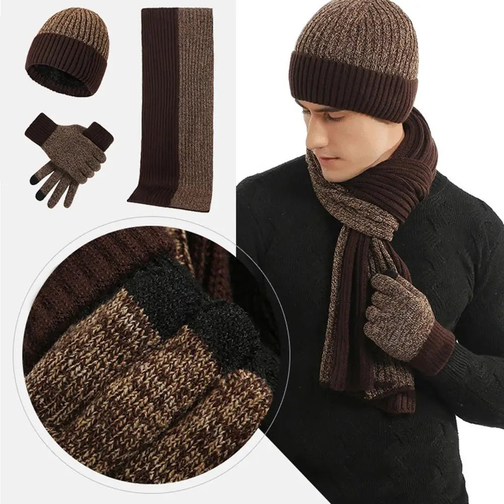 Conjunto de 3 gorros, bufandas y guantes de invierno para exteriores, resistentes al viento, cálidos y con protección para las orejas, de punto, para esquiar.