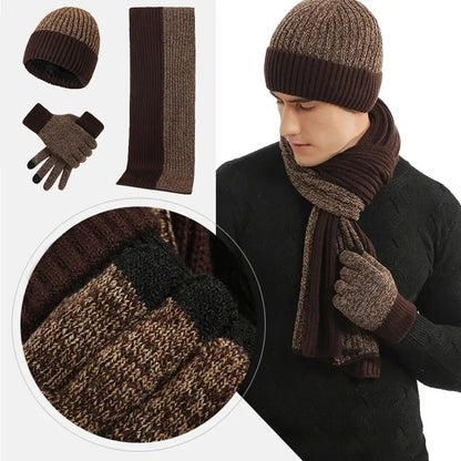 Conjunto de 3 gorros, bufandas y guantes de invierno para exteriores, resistentes al viento, cálidos y con protección para las orejas, de punto, para esquiar.