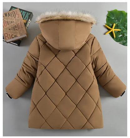 Abrigo grueso de invierno con capucha para niño: chaqueta cálida con cuello de piel