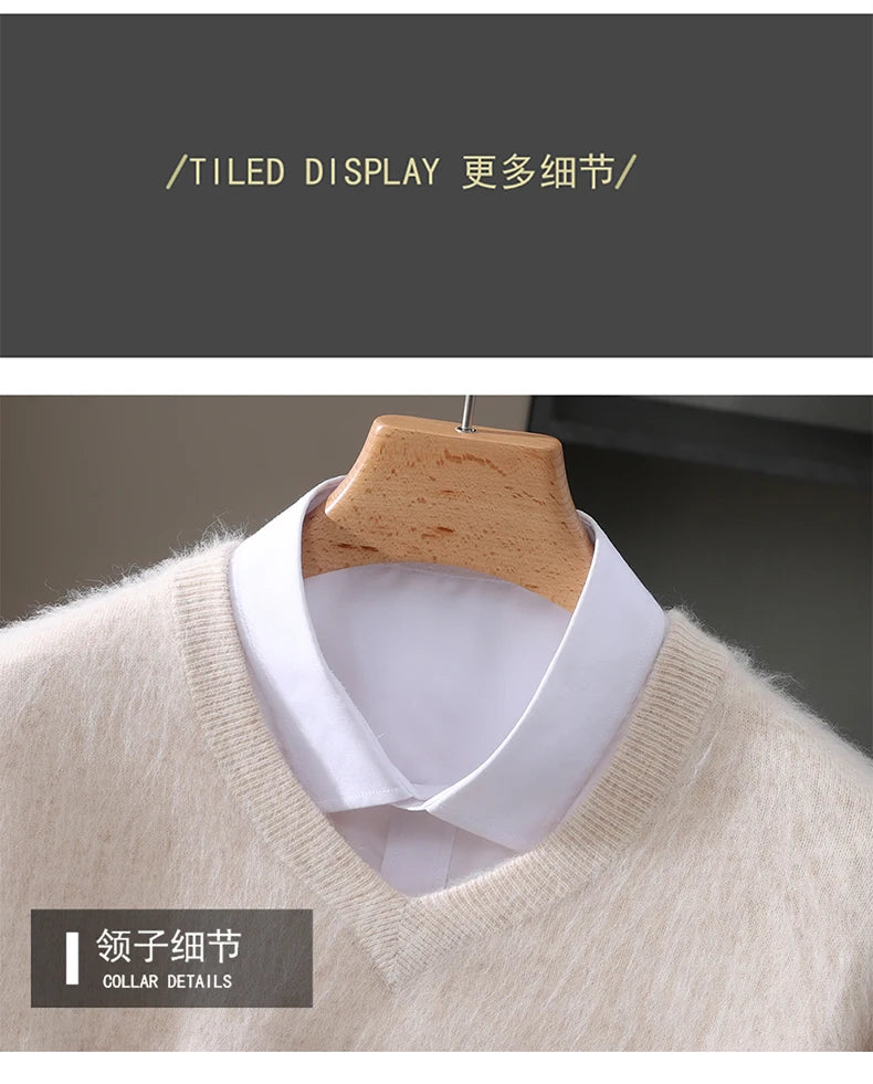 Men’s V-Neck Cashmere Wool Sweater – Soft Luxury Knit Pullover for Autumn & Winter