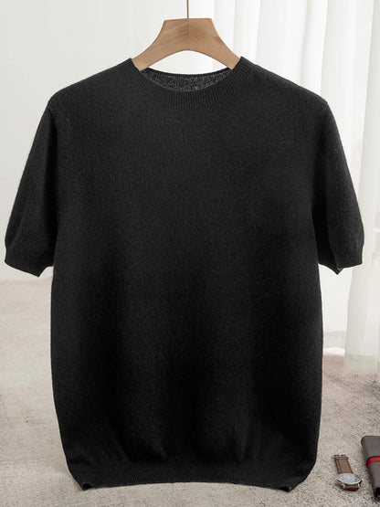 Pull homme 100 % laine mérinos, col rond, manches courtes – Collection