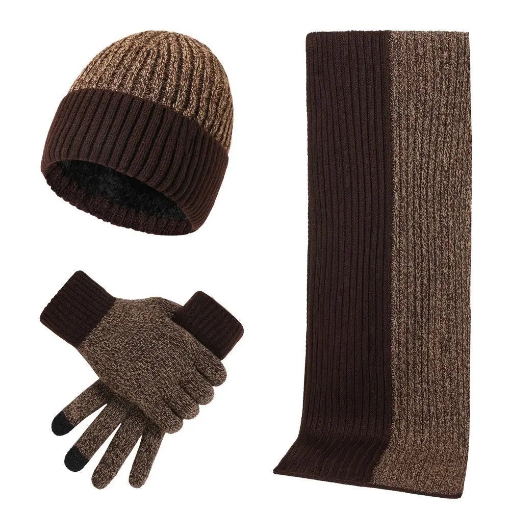 Conjunto de 3 gorros, bufandas y guantes de invierno para exteriores, resistentes al viento, cálidos y con protección para las orejas, de punto, para esquiar.