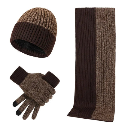 Conjunto de 3 gorros, bufandas y guantes de invierno para exteriores, resistentes al viento, cálidos y con protección para las orejas, de punto, para esquiar.