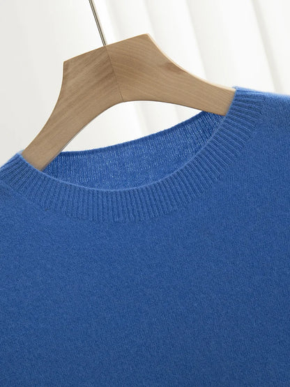 Pull homme 100 % laine mérinos, col rond, manches courtes – Collection