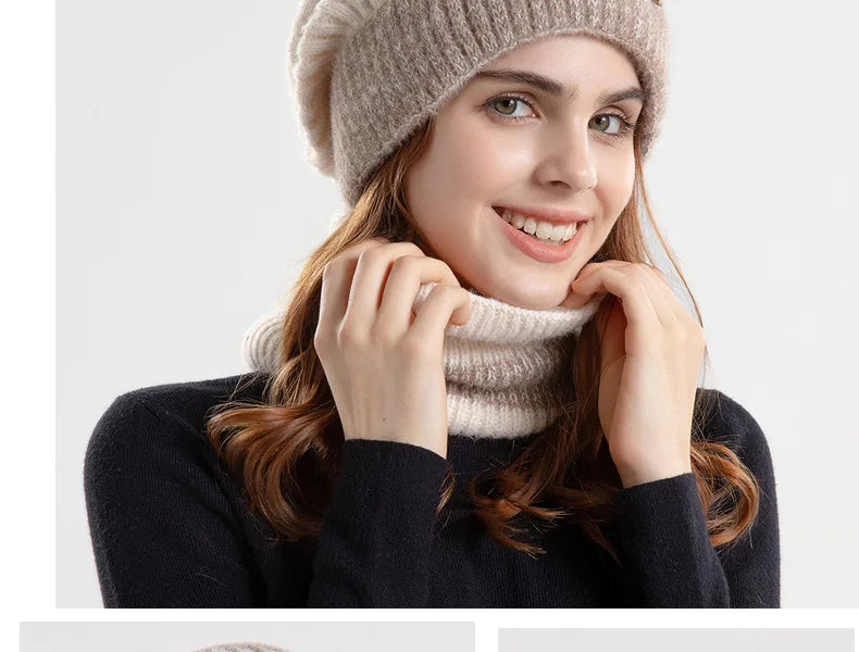 Ensemble bonnet et snood d'hiver pour femme – Bonnet et écharpe tricotés bicolores