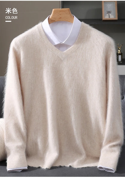 Men’s V-Neck Cashmere Wool Sweater – Soft Luxury Knit Pullover for Autumn & Winter