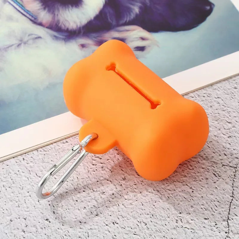 "Dog Waste Bag Dispenser – Soft Rubber Bone-Shaped Poop Bag Holder with Clip (Multi-Color)"