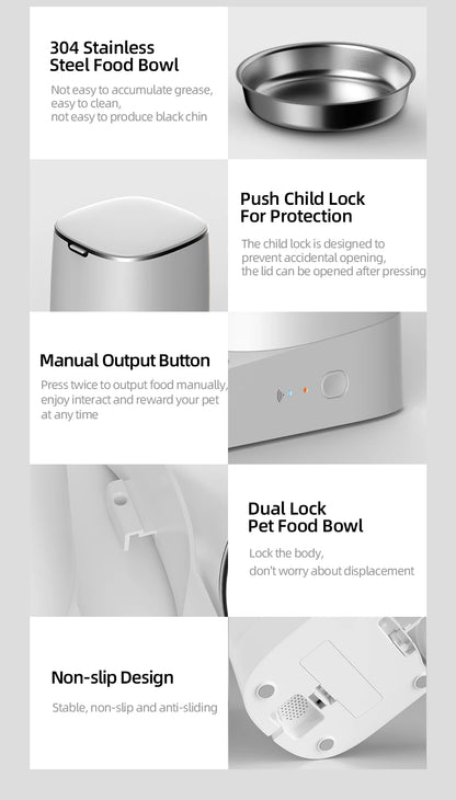 Comedero automático inteligente para gatos ROJECO – Dispensador de comida para mascotas con WiFi, temporizador, control por aplicación y grabación de voz (capacidad de 4 litros)